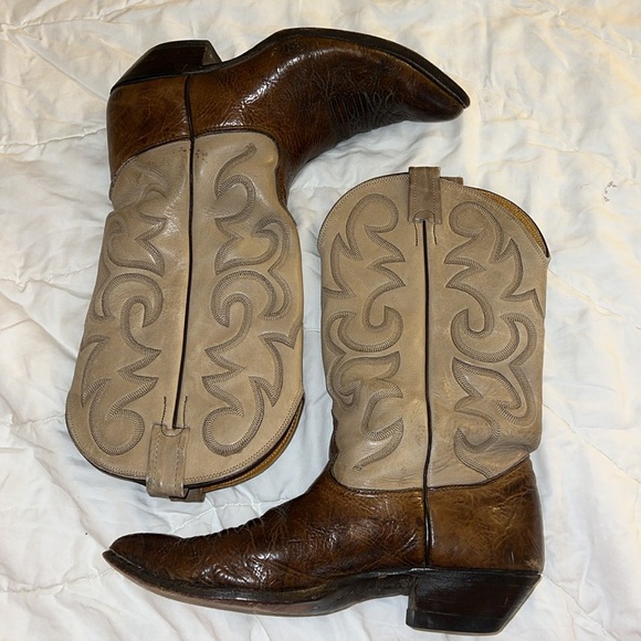Nocona Boots Cowboy men size 10 EE cream khaki and brown - Picture 3 of 17